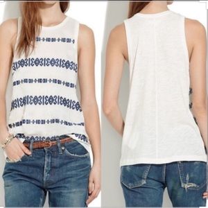 Madewell Navy White Embroidered Tank Top Small